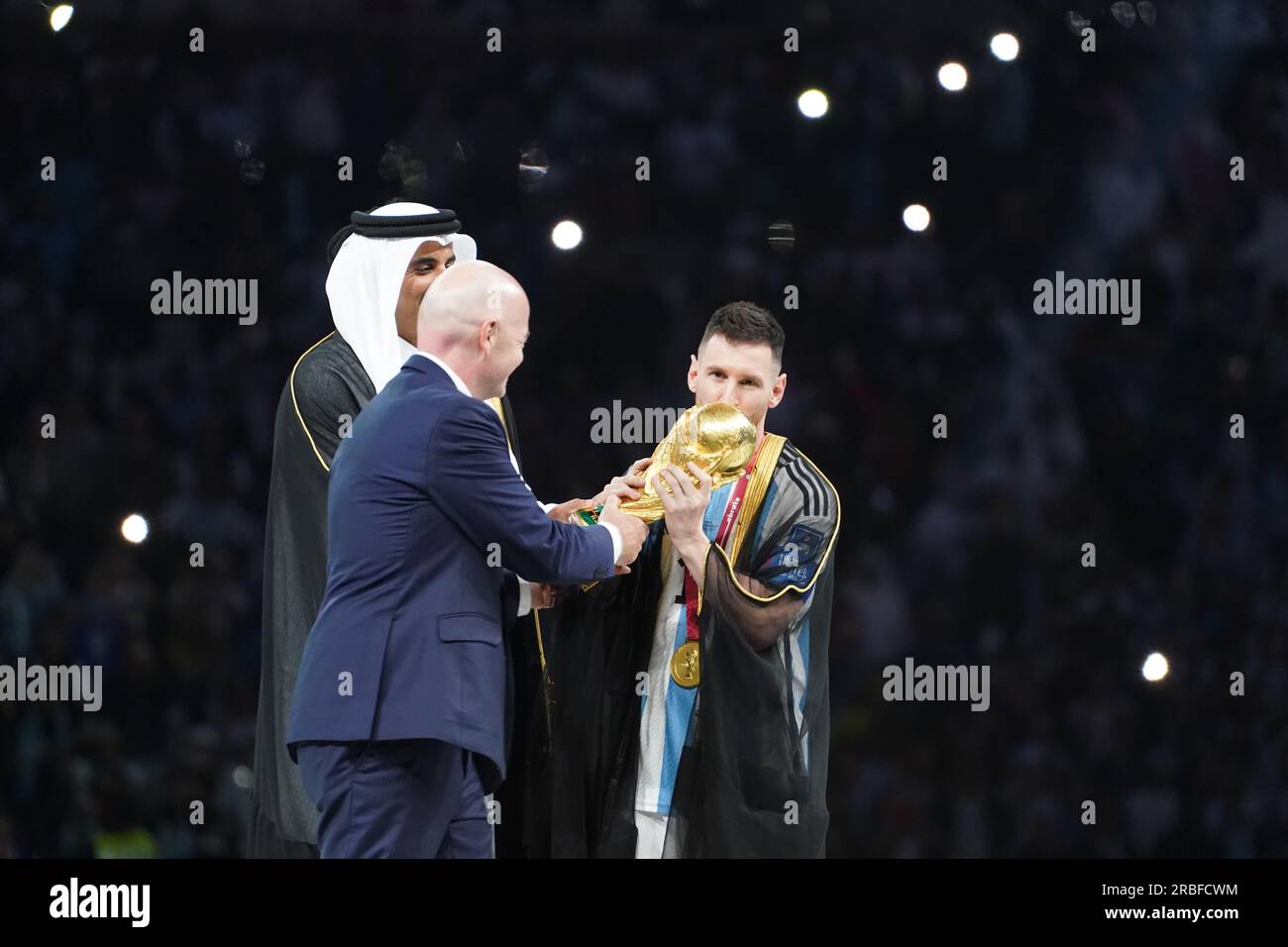 Lusail, Qatar, 18th. December 2022. Lionel Messi kiss the Fifa World ...