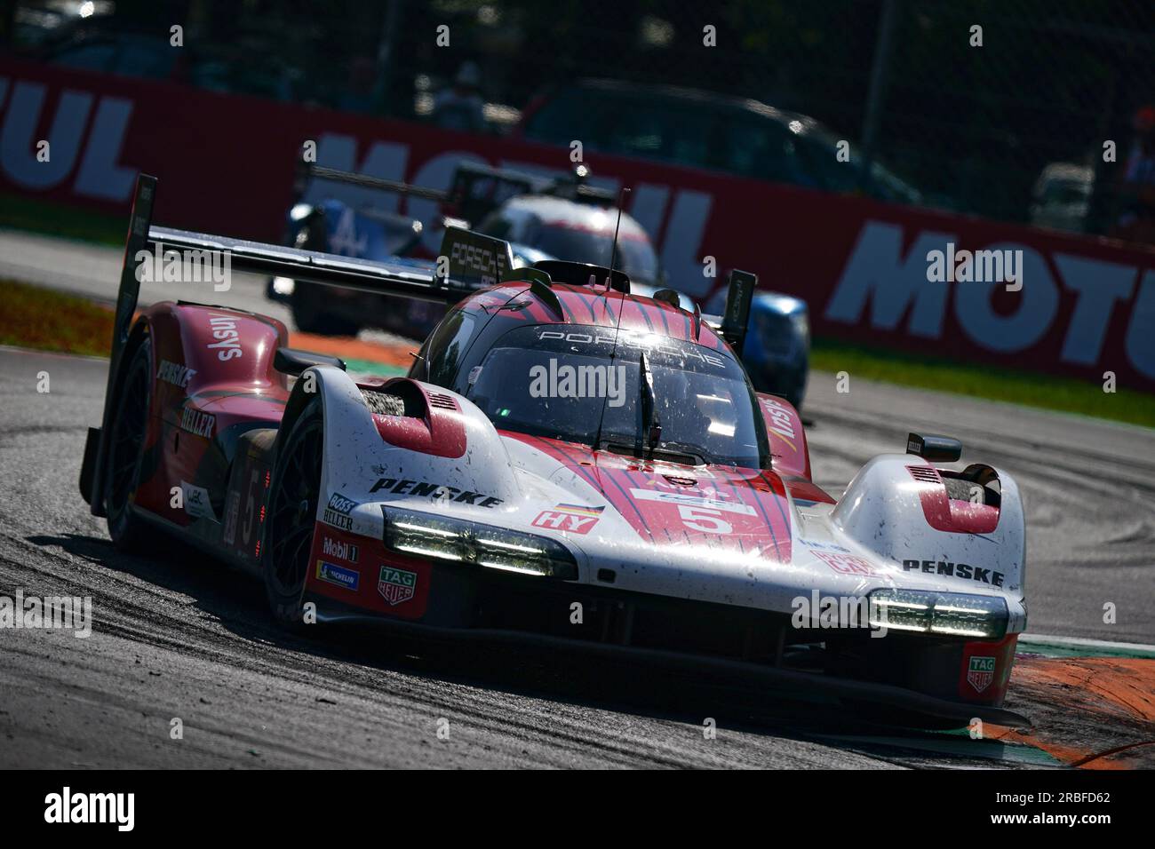 Monza, Italy. 09th July, 2023. The #5 PORSCHE PENSKE MOTORSPORT (DEU), Porsche 963, Dane Cameron (USA), Michael Christensen (DNK), Frederic Makowiecki (FRA) during the FIA WEC - 6 hours of Monza - World Endurance Championship at Autodromo di Monza on July 9th, 2023 in Monza, Italy. Credit: Luca Rossini/E-Mage/Alamy Live News Stock Photo
