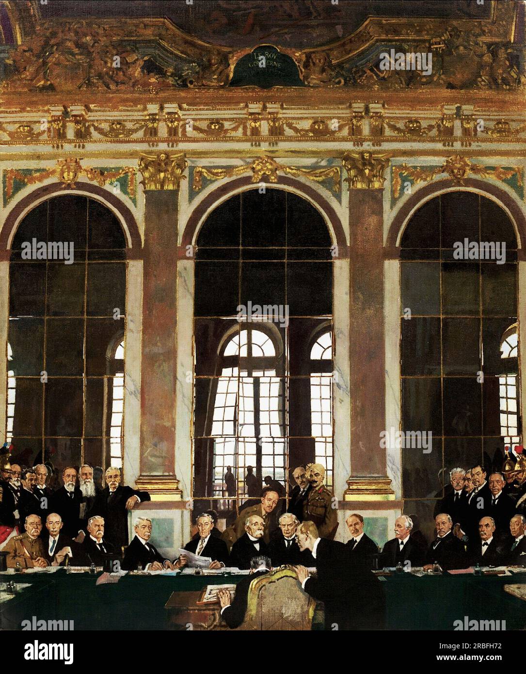 The Signing of Peace in the Hall of Mirrors, Versailles, 28th June 1919. William Orpen. 1919. Stock Photo