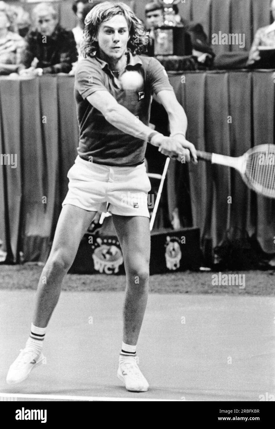 Dallas, Texas:  1975 Swedish tennis star Bjorn Borg during World Championship Tennis play. Stock Photo