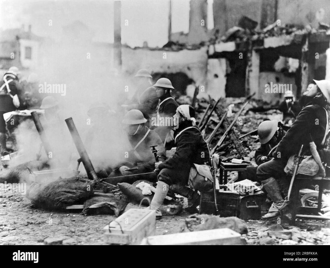 Shanghai, China: 1937. Japanese troops use trench mortars in the ...