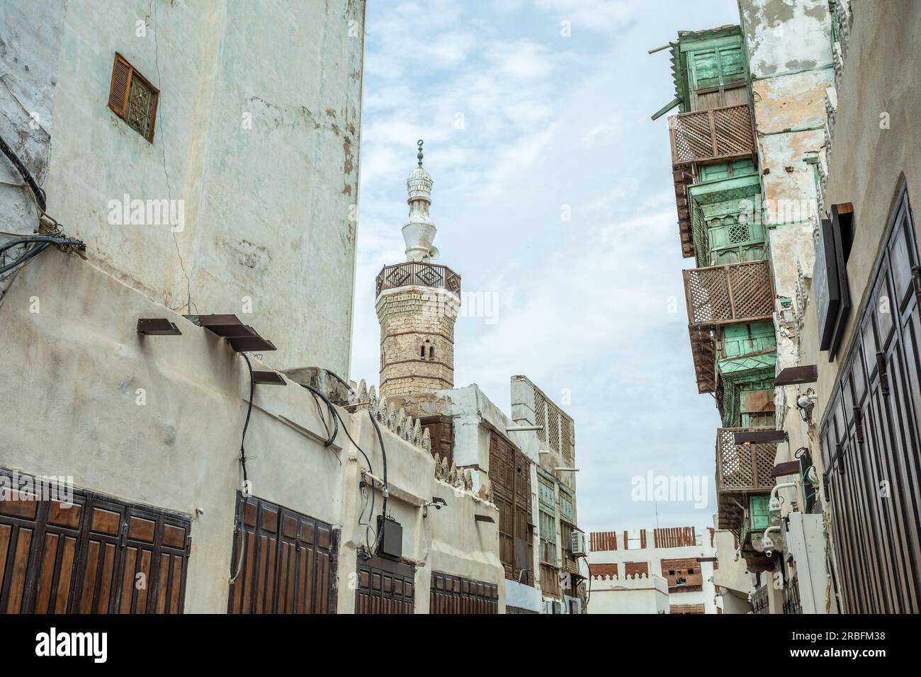 Al-Balad old town with traditional muslim houses and mosque, Jeddah, Saudi Arabia Stock Photo