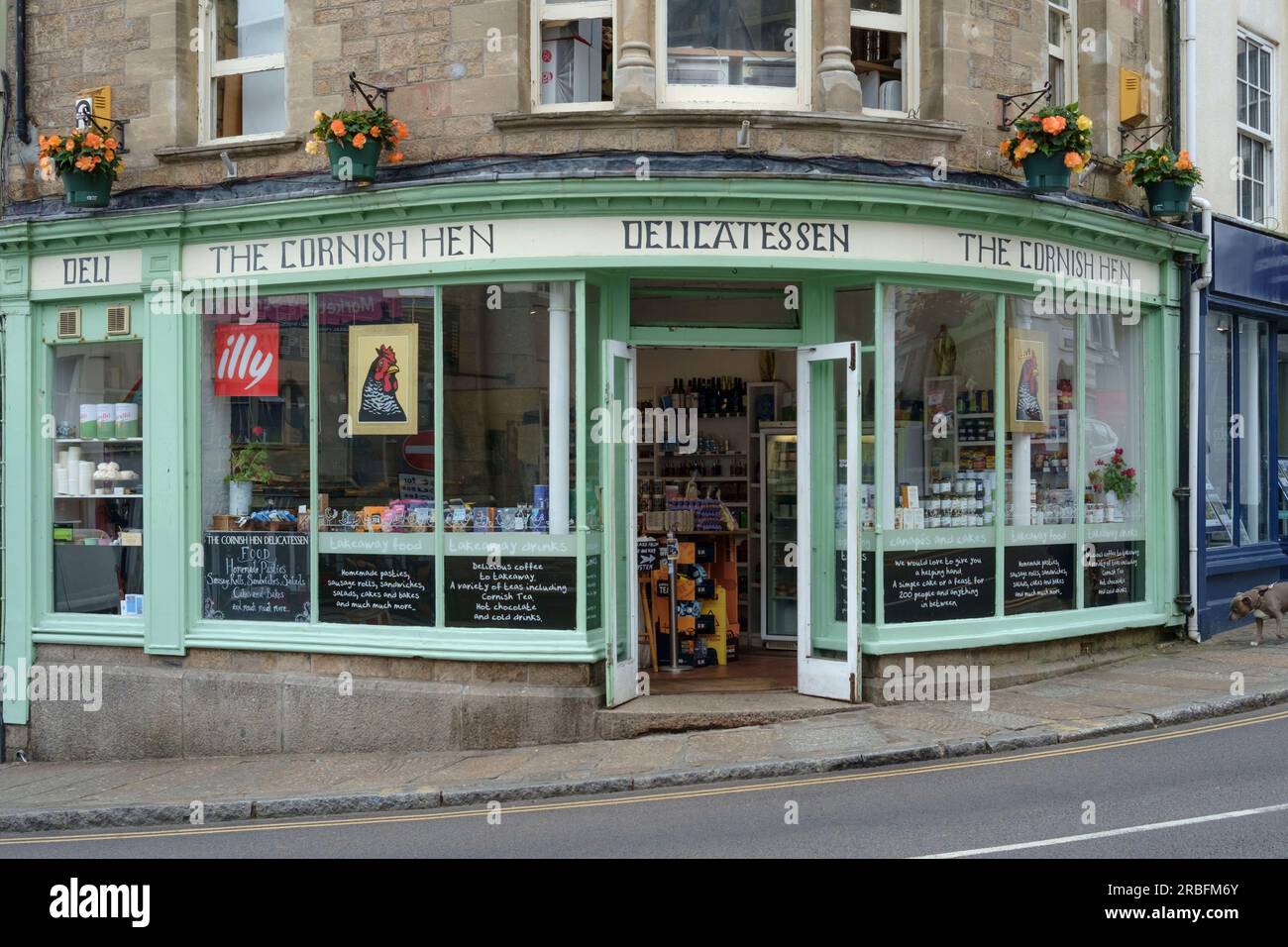 Penzance is a small twon in the south west of Cornwall UK. The Cornish Hen Delicatessen Stock Photo