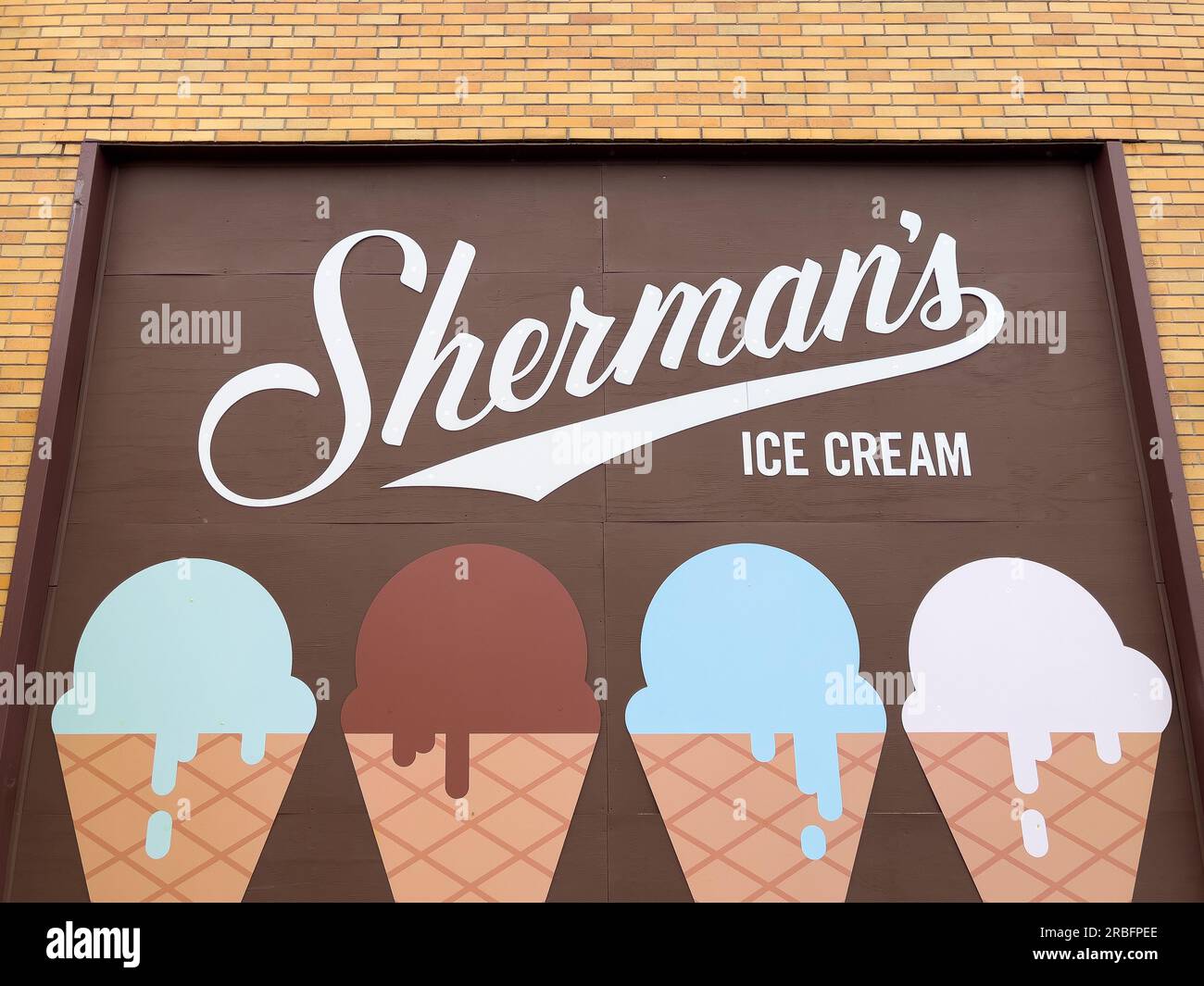 Sherman's Dairy Bar is a local favorite ice cream shop that has been in operation since 1916. Stock Photo
