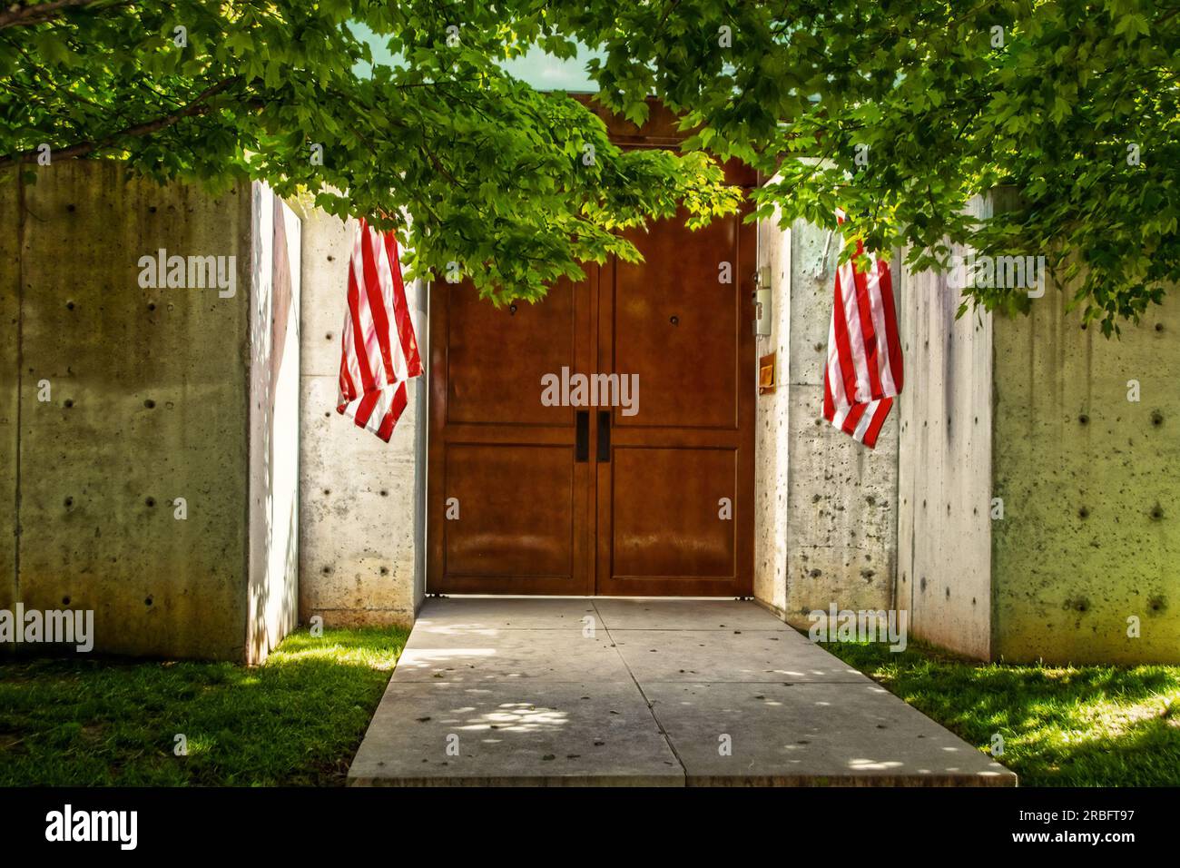 Pedestrian entrance to contemporary estate with industrial looking