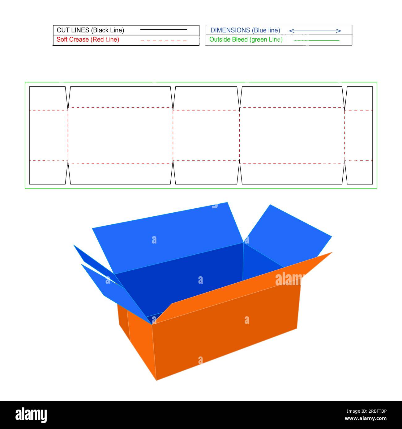 Corrugated shipping box, FEFCO231 Corrugated cardboard folding box, resizeable carton box with die line template and 3d vector render, Stock Vector