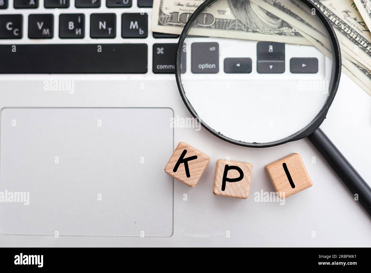 KPI word on cubes. Key performance indicator. Stock Photo
