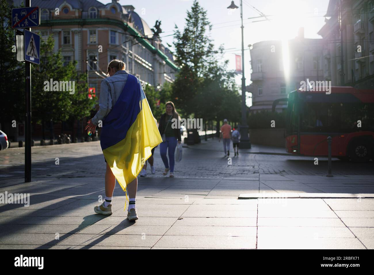 Ukraine supporter in Lithuania, Vilnius during Nato summit 2023 Stock Photo