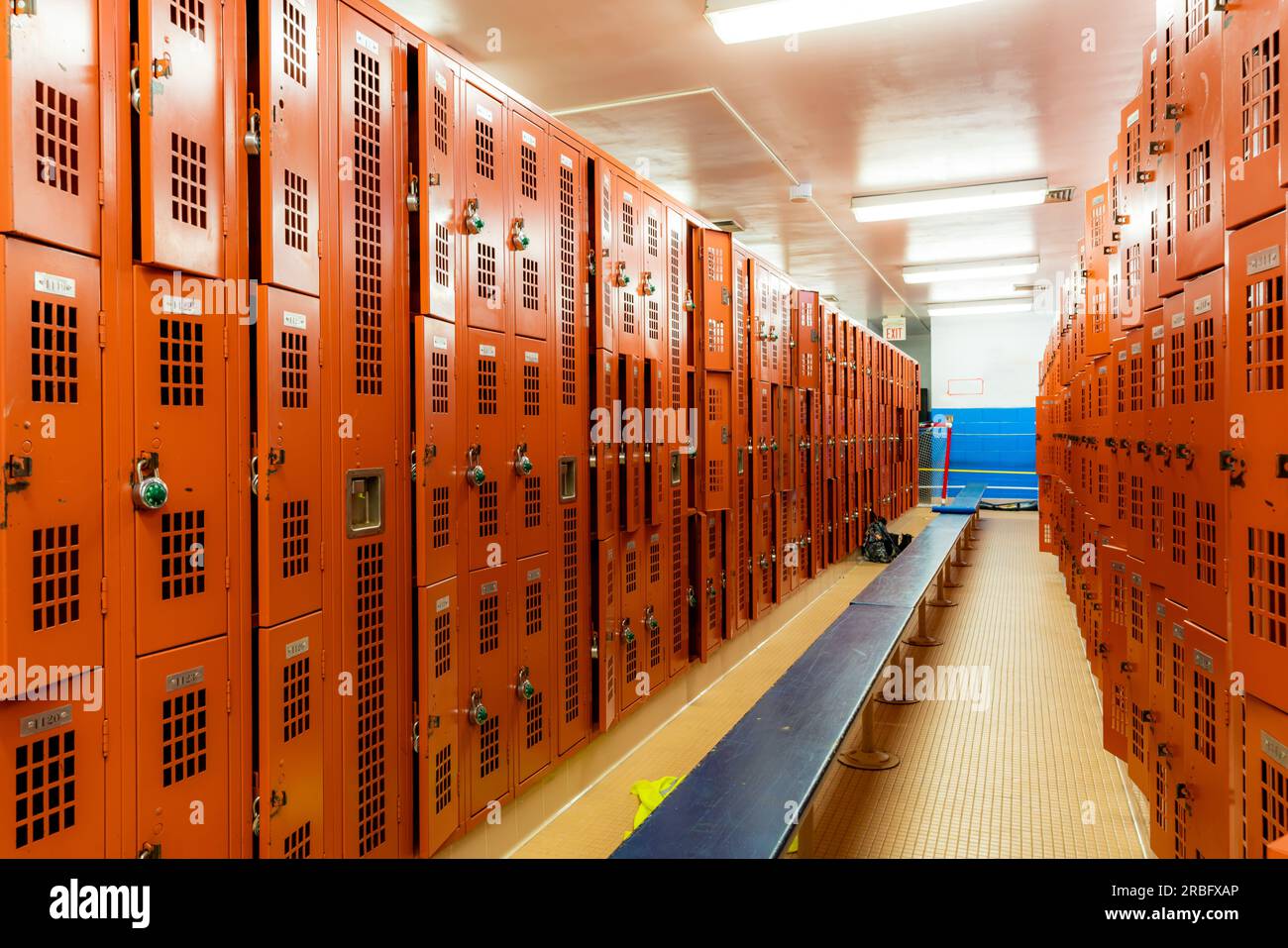 Old pink metal gym, gymnasium, lockers Stock Photo Alamy