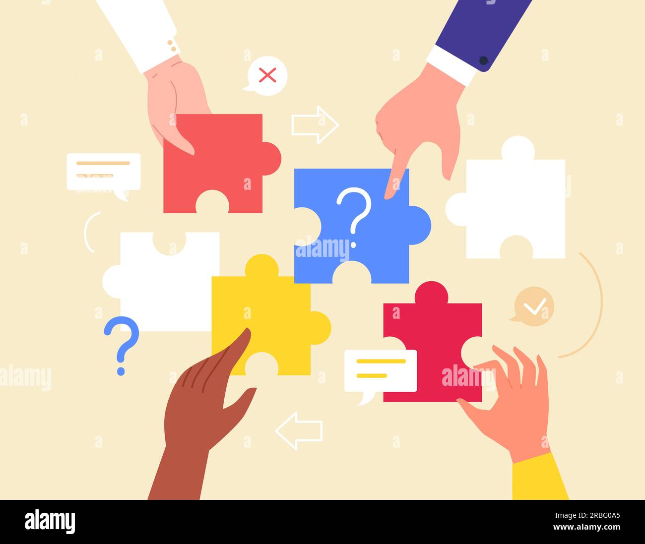 Man holding in hand puzzle element and looks for a solution to assemble  last jigsaw piece. Concept of project finishing, work solutions, suggestion  of creative ideas. Flat style vector illustration. 4737057 Vector