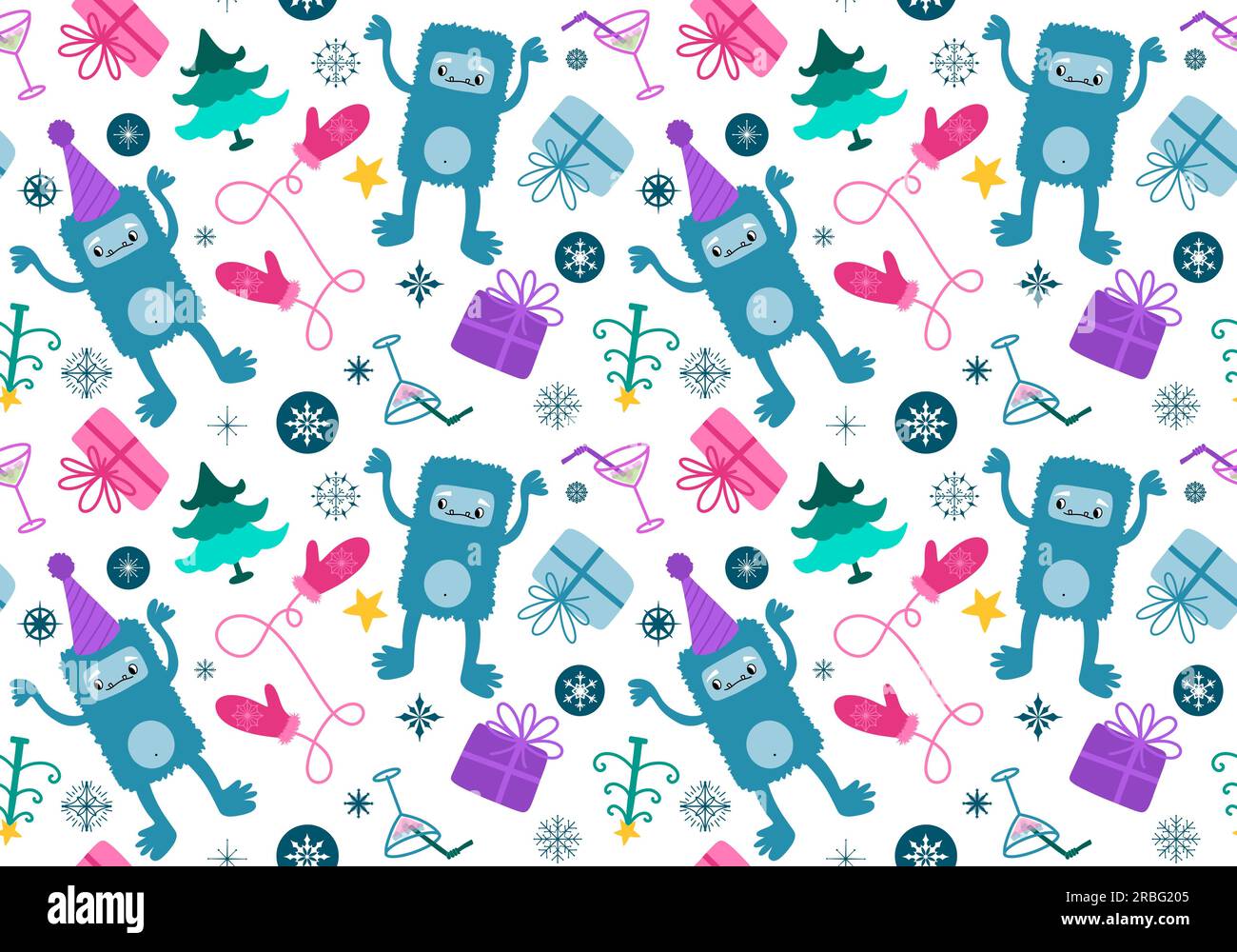 Cartoon yeti seamless Christmas pattern for wrapping paper and new year
