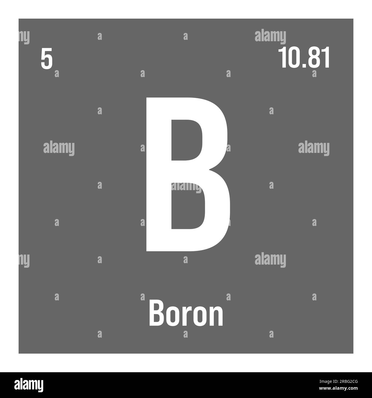 Boron, B, periodic table element with name, symbol, atomic number and