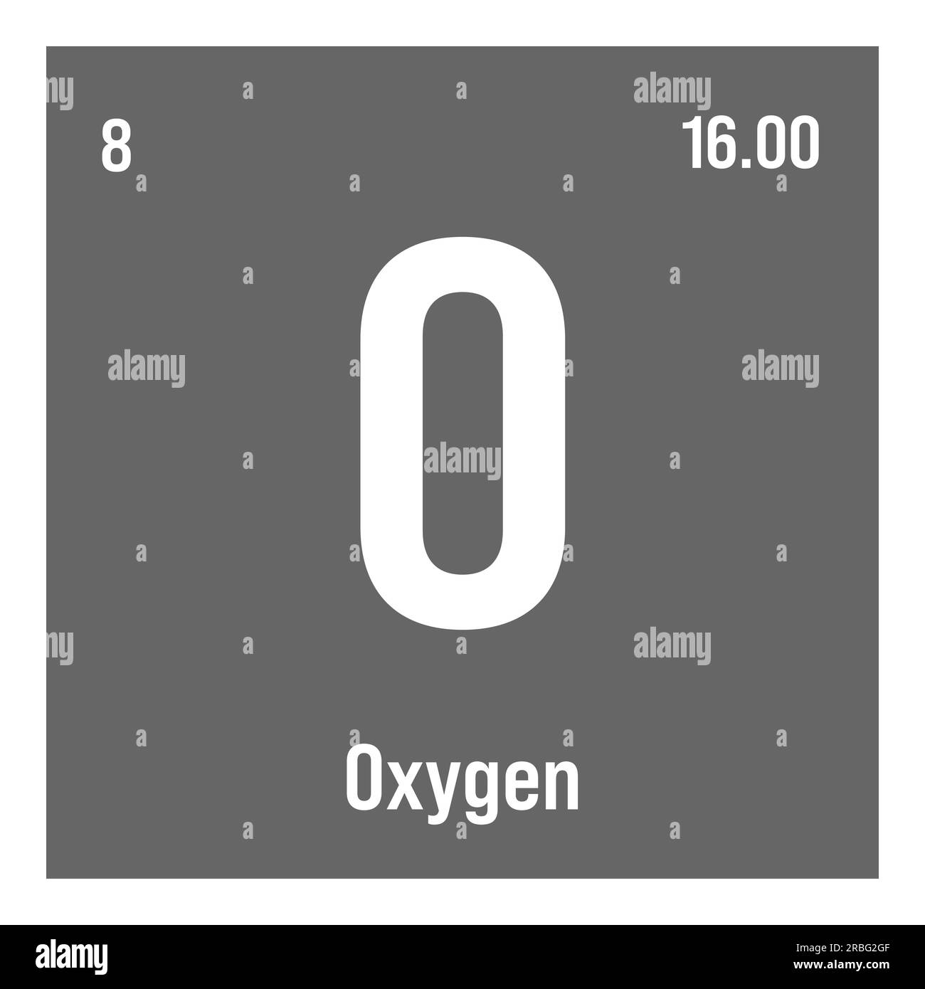 Oxygen, O, periodic table element with name, symbol, atomic number and weight. Nonmetal with