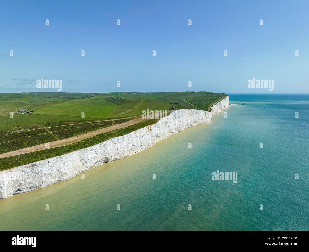Aerial view of the chalk cliffs at Beachy Head, South Downs, East