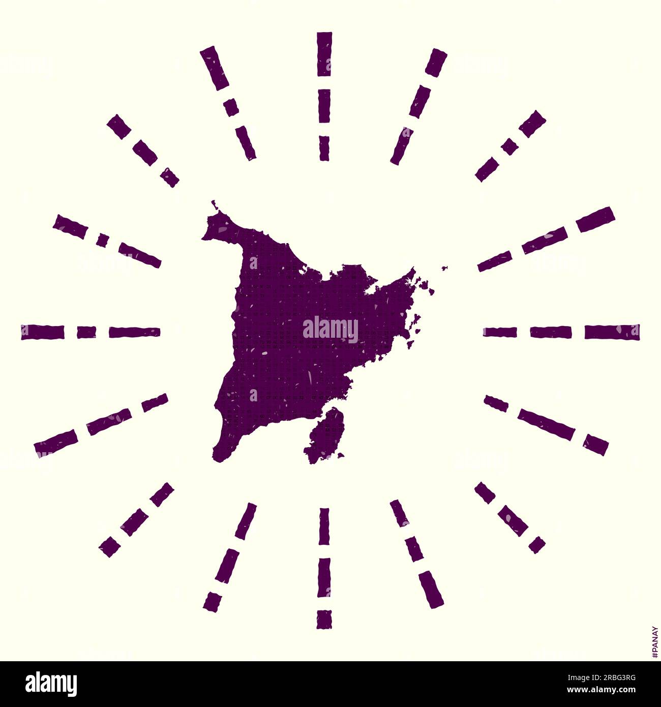 Panay Logo. Grunge sunburst poster with map of the island. Shape of