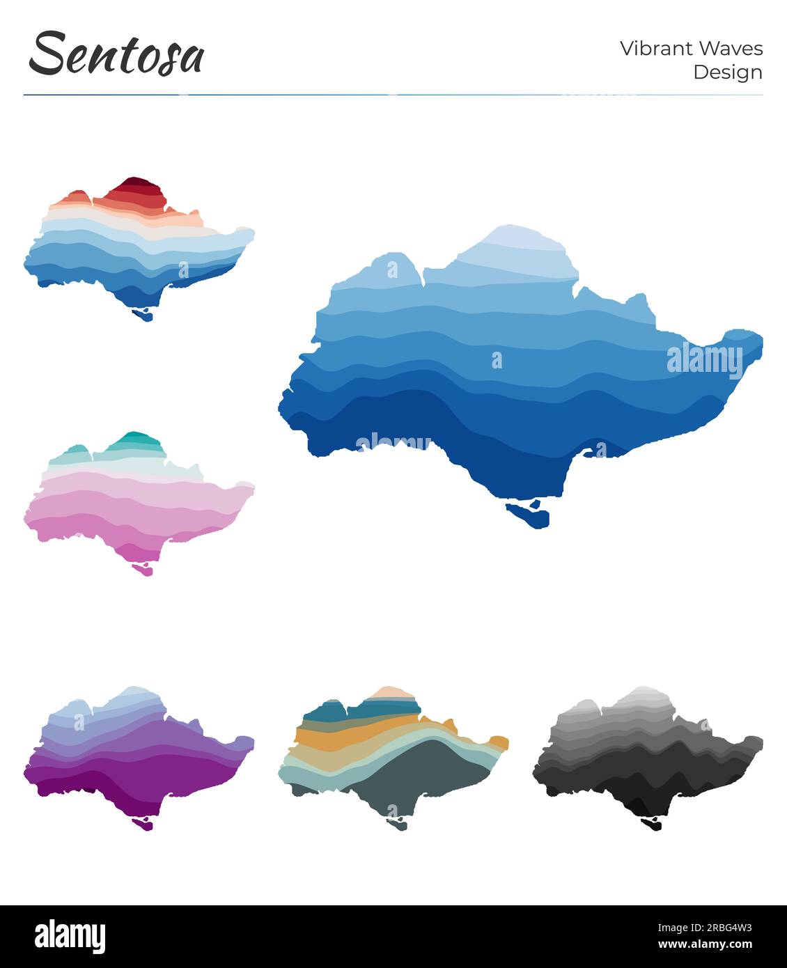 Set of vector maps of Sentosa. Vibrant waves design. Bright map of ...