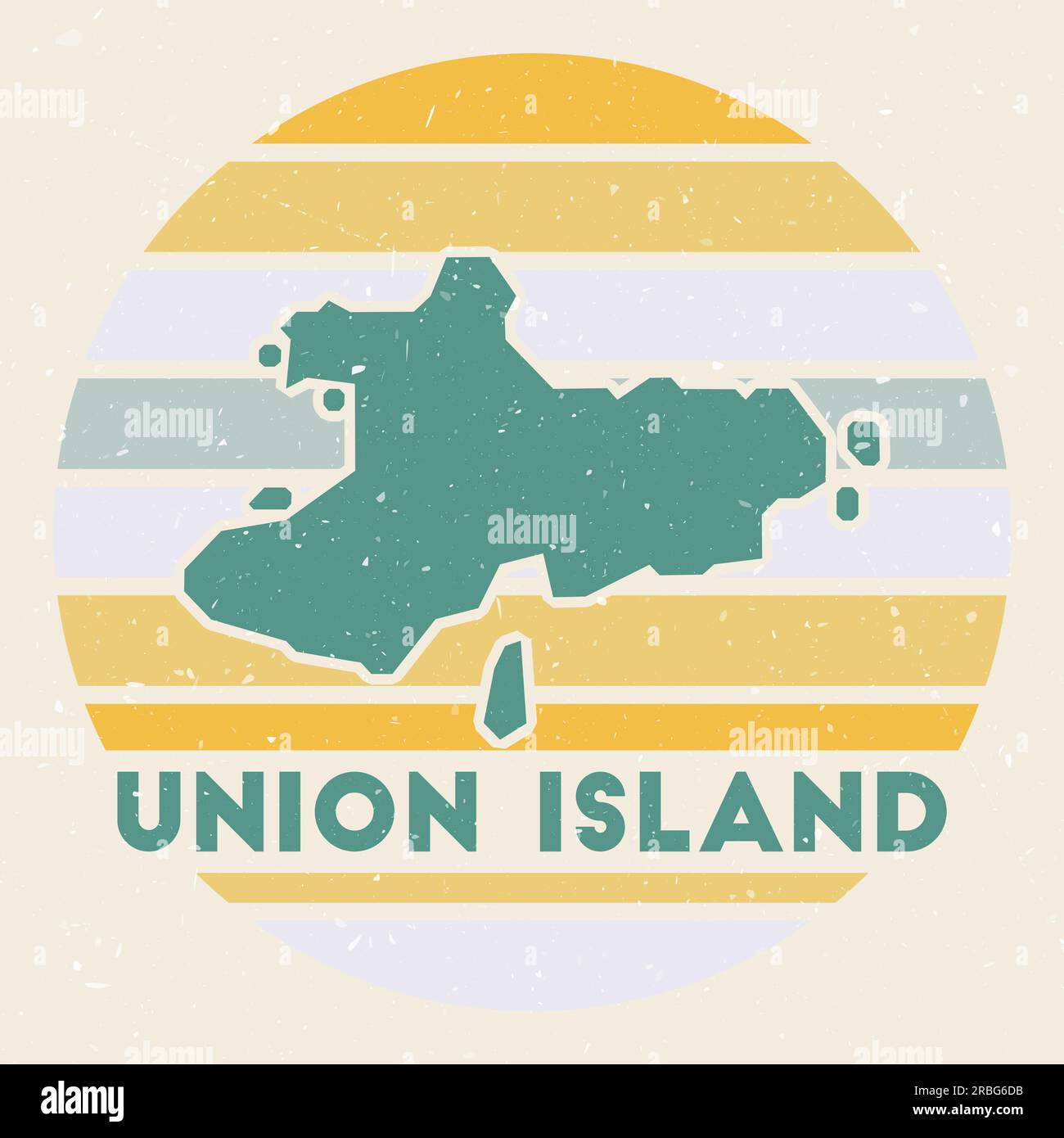 Union Island logo. Sign with the map and colored stripes, vector illustration. Can be used as insignia, logotype, label, sticker or badge of the Union Stock Vector