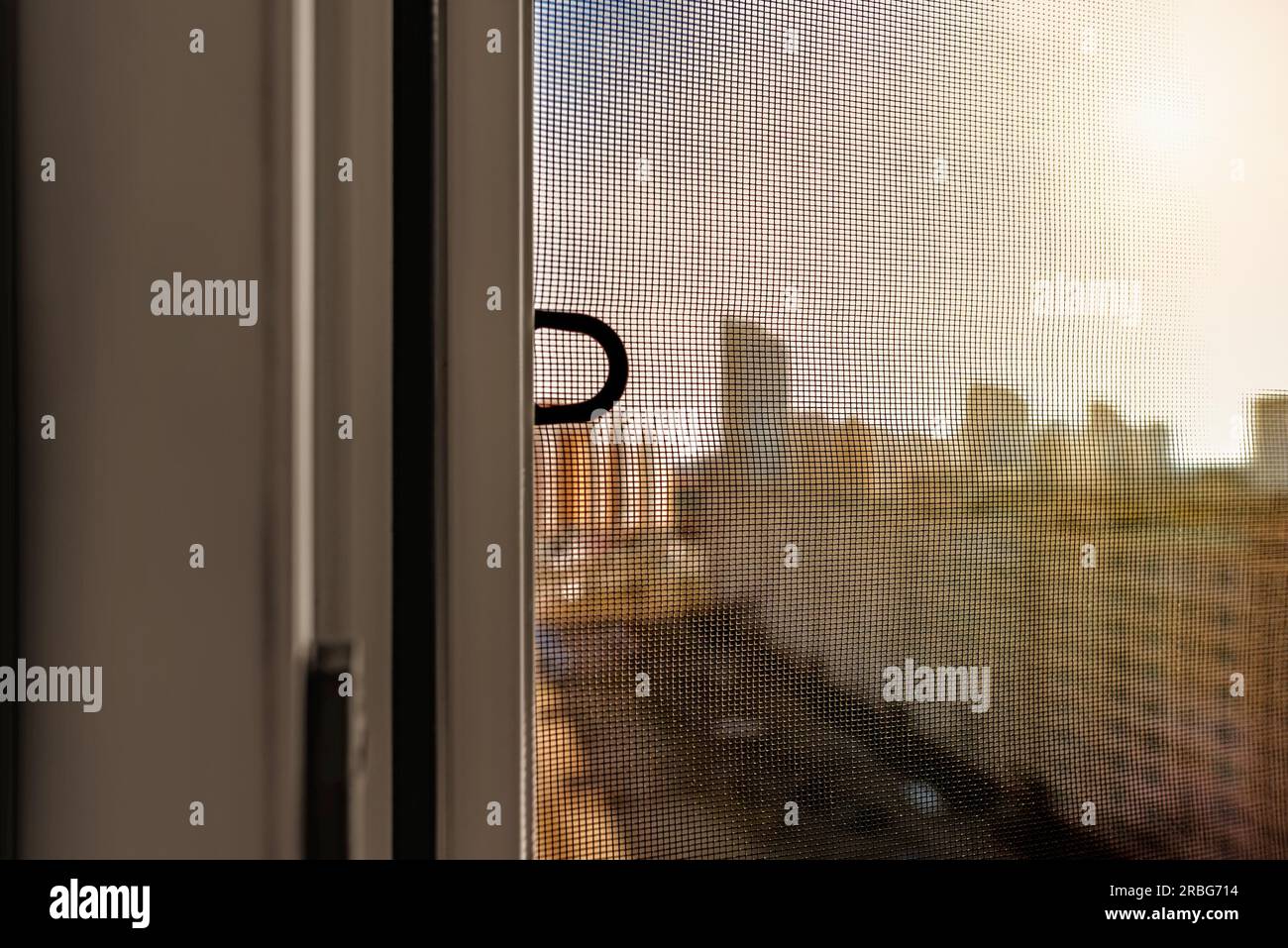 Open window with a mosquito screen to prevent insects and bugs, like