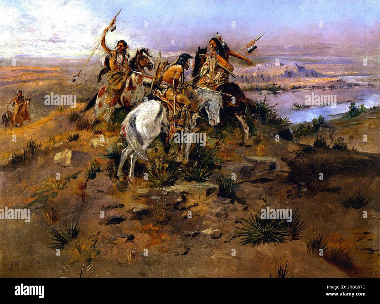 Indians Discovering Lewis and Clark 1896 by Charles M. Russell Stock Photo