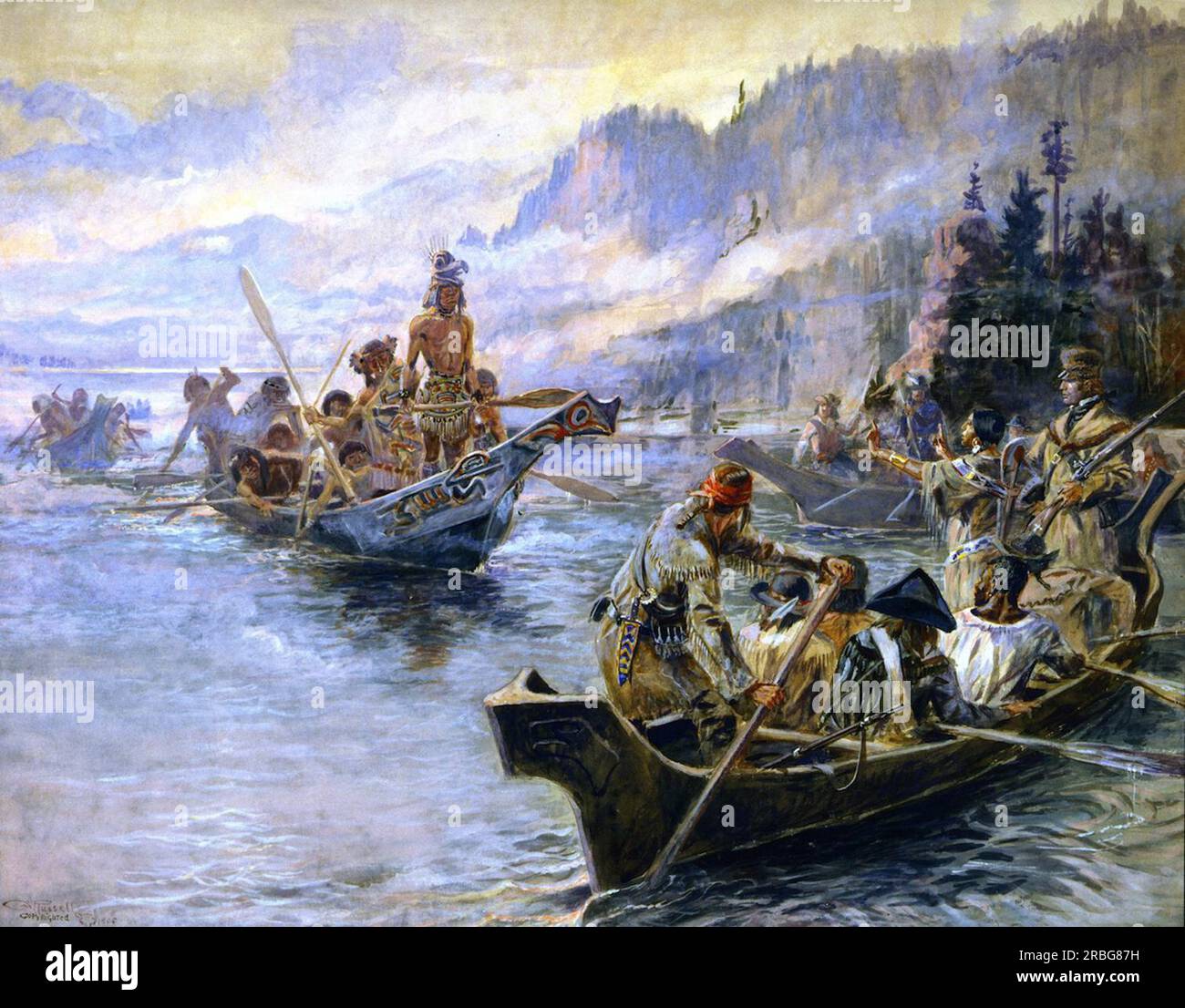 Lewis and Clark on the Lower Columbia 1905 by Charles M. Russell Stock Photo