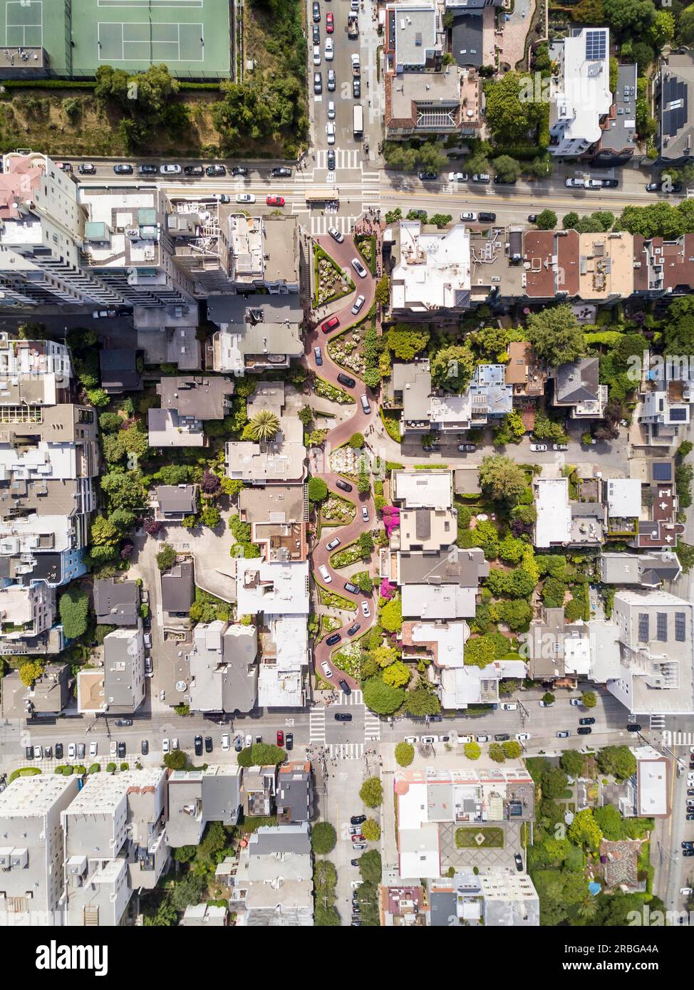 Aerial views of Lombard Street and San Francisco, California Stock Photo