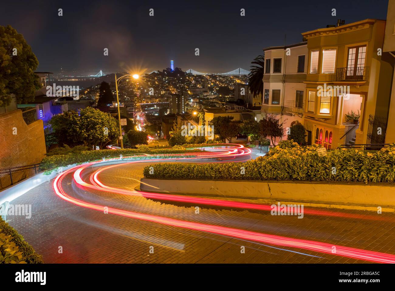Lombard Street at night with moving traffic Stock Photo