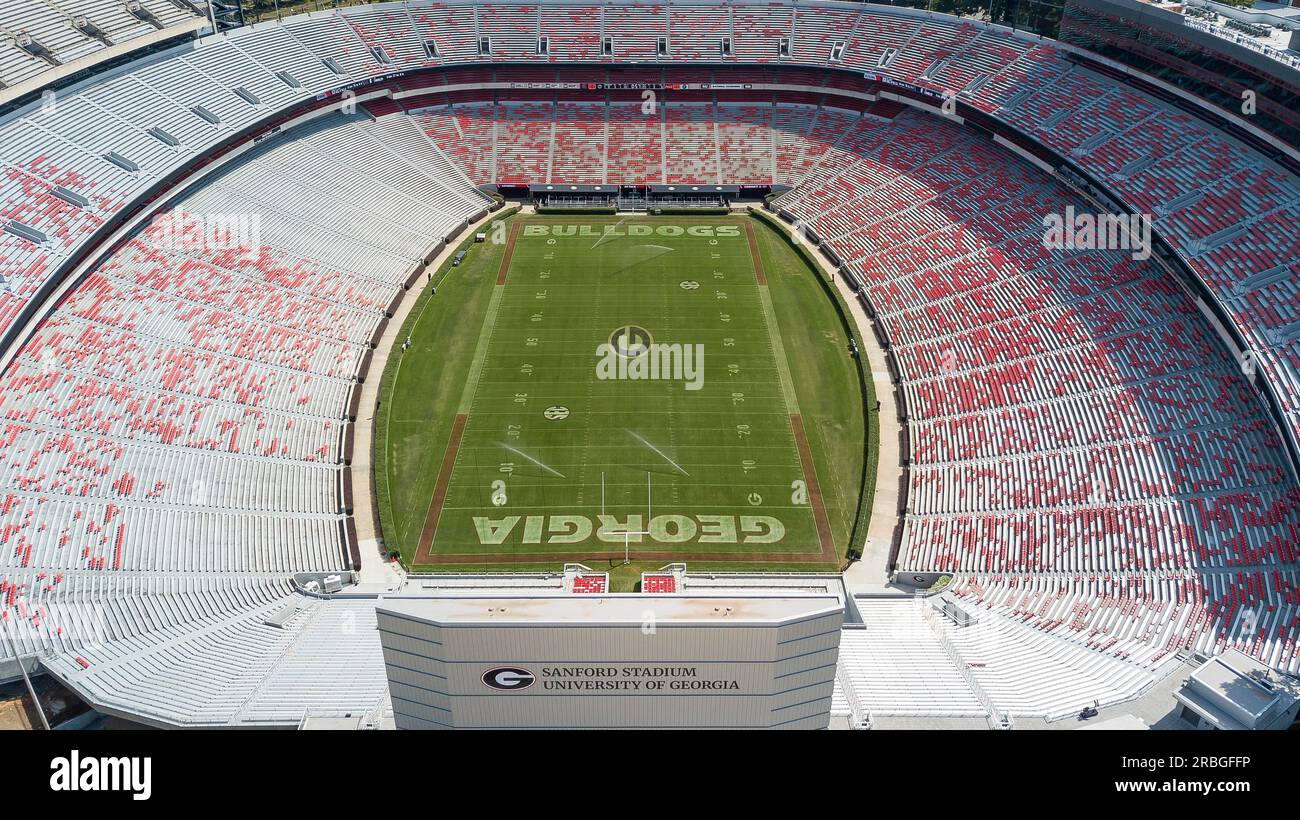 October 03, 2018, Athens, Georgia, USA: Aerial views of Sanford Stadium, which is the on-campus playing venue for football at the University of Stock Photo