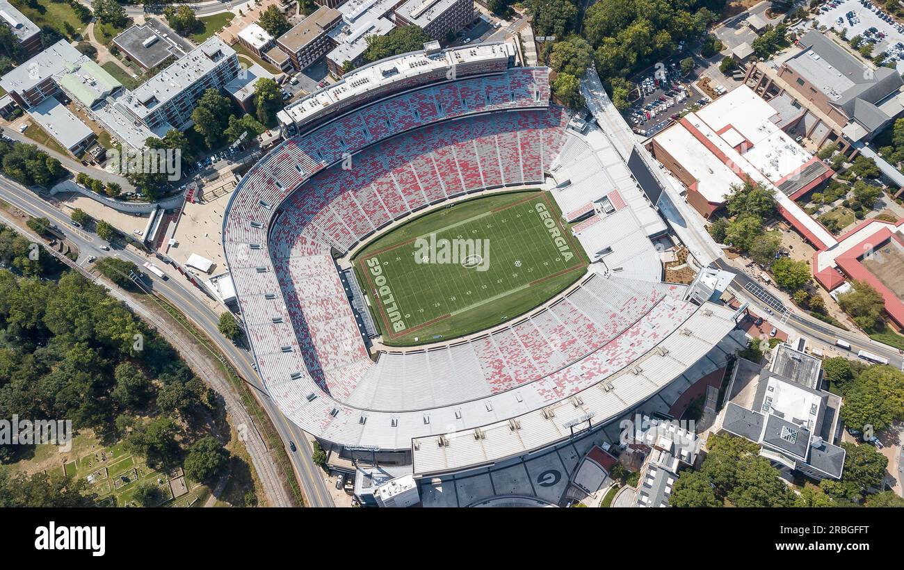 October 03, 2018, Athens, Georgia, USA: Aerial views of Sanford Stadium, which is the on-campus playing venue for football at the University of Stock Photo