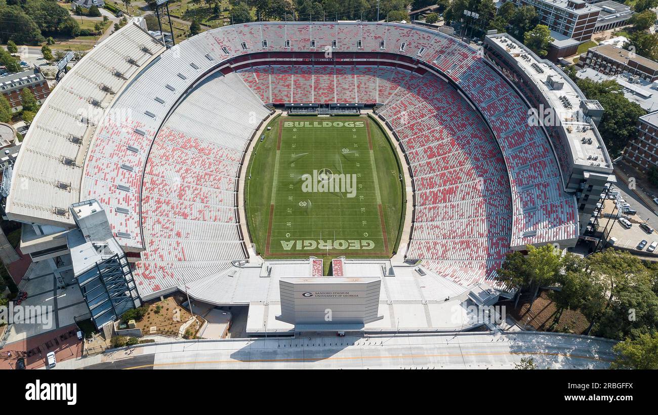 October 03, 2018, Athens, Georgia, USA: Aerial views of Sanford Stadium, which is the on-campus playing venue for football at the University of Stock Photo