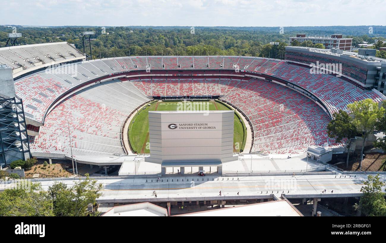 October 03, 2018, Athens, Georgia, USA: Aerial views of Sanford Stadium, which is the on-campus playing venue for football at the University of Stock Photo