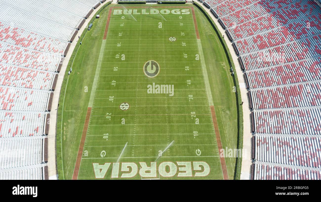 October 03, 2018, Athens, Georgia, USA: Aerial views of Sanford Stadium, which is the on-campus playing venue for football at the University of Stock Photo