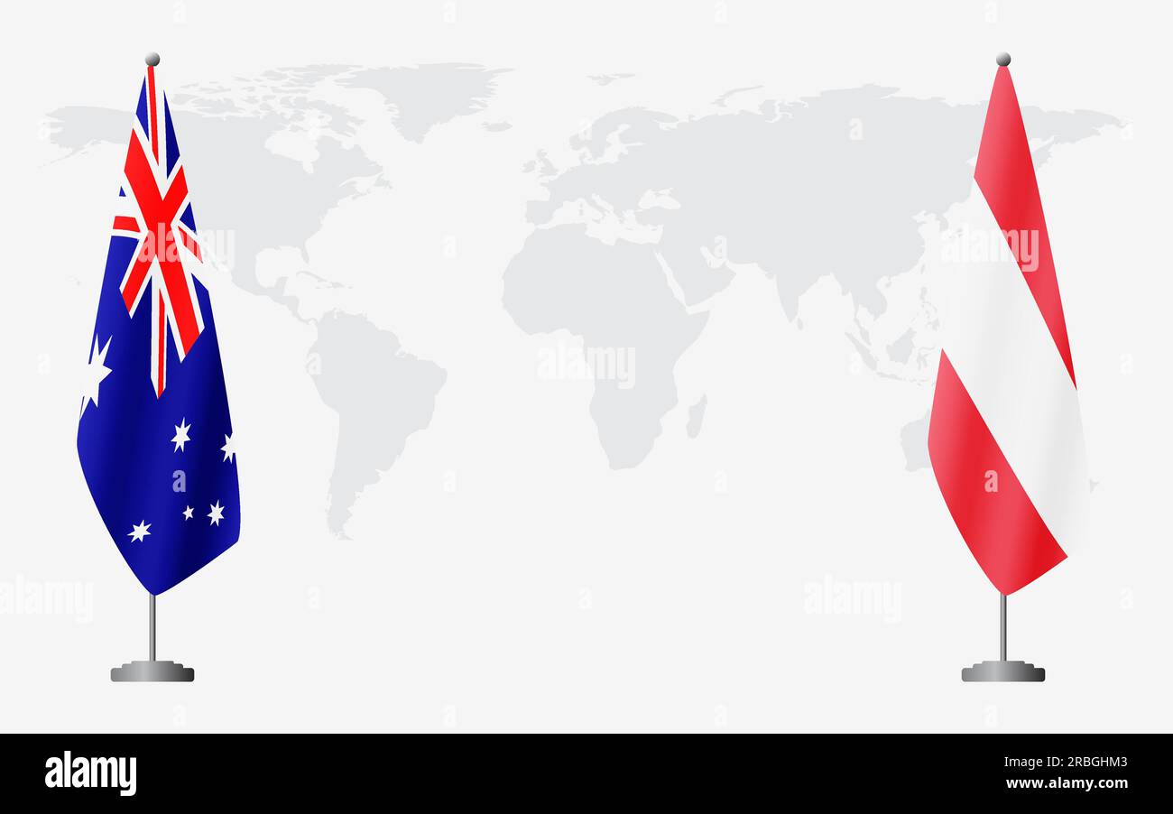 Australia and Austria flags for official meeting against background of