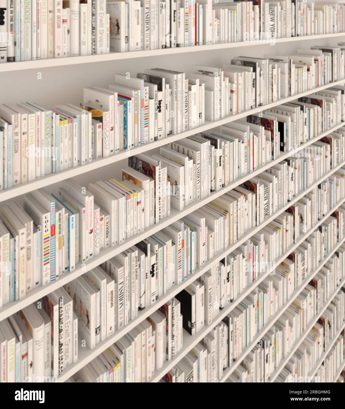 Closeup of books in a library of shelves on unfocused background