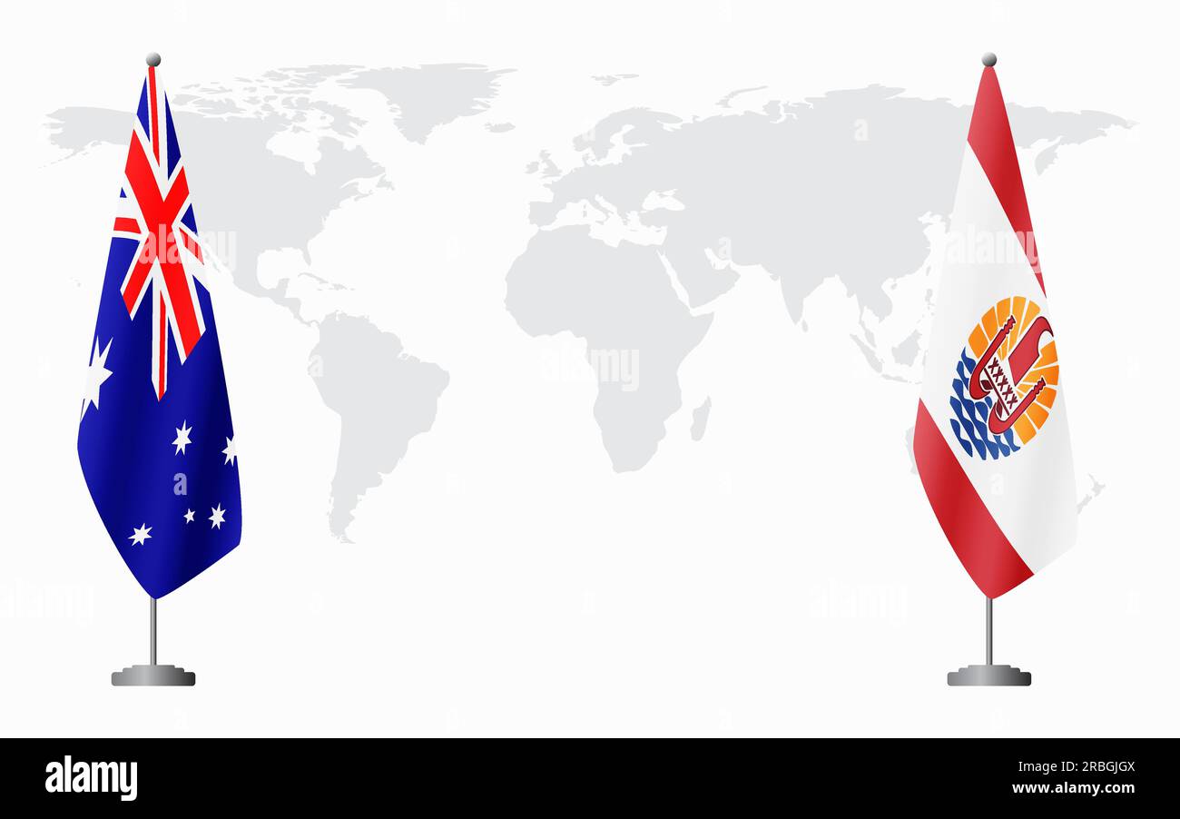 Australia and French Polynesia flags for official meeting against