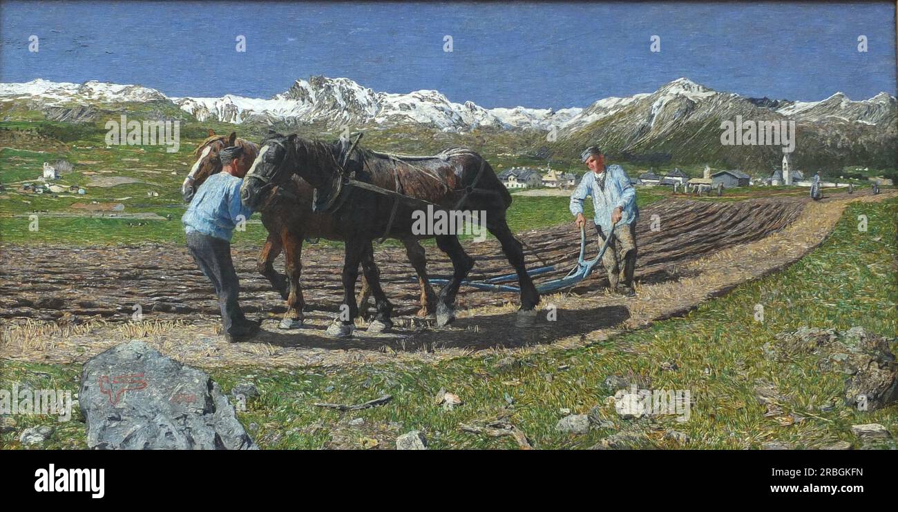 Ploughing 1890 by Giovanni Segantini Stock Photo