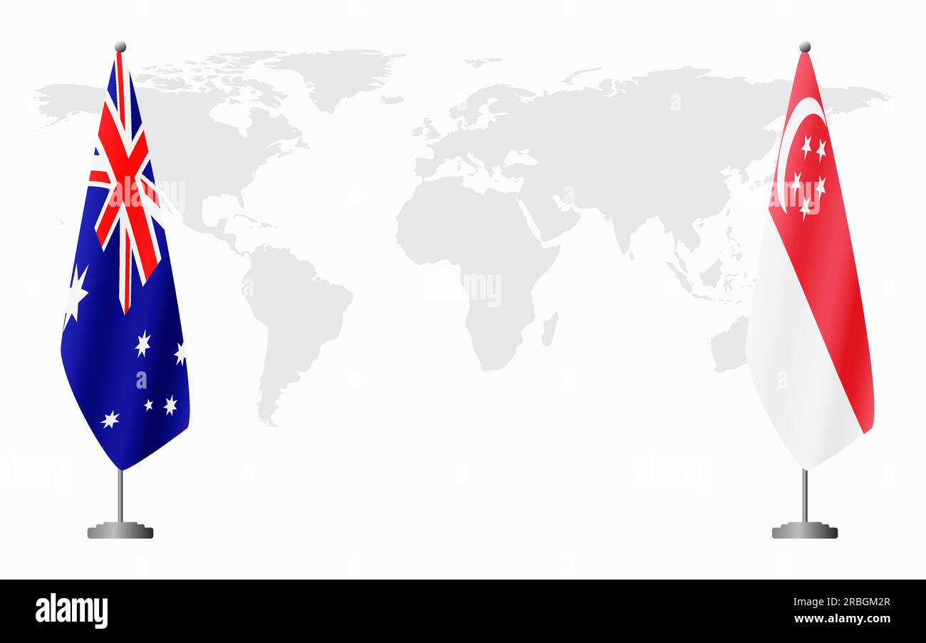 Australia and Singapore flags for official meeting against background