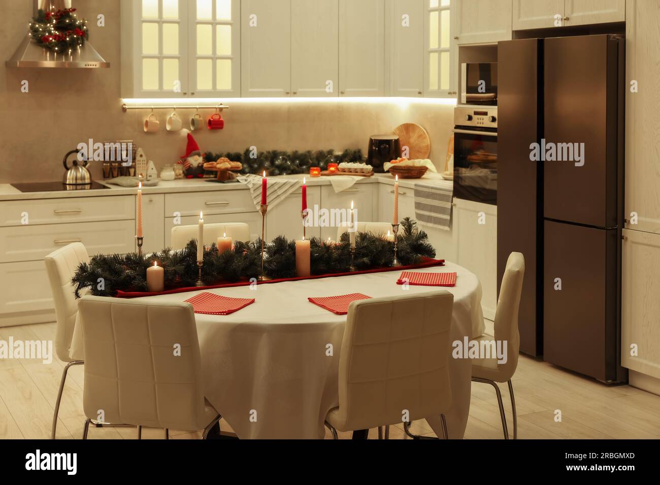 Cozy spacious kitchen decorated for Christmas. Interior design Stock ...