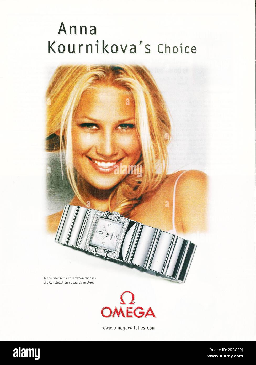 Omega Constellation Quadra watch in stainless steel advert with Anna Kournikova in a magazine 2000 Stock Photo