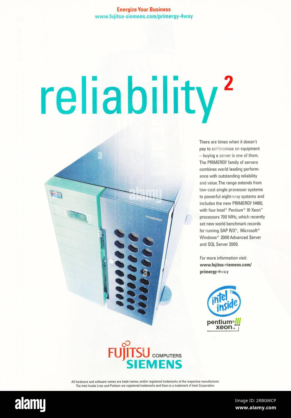 Fujitsu Siemens computers - Intel Inside Pentium Xeon advert advert in a magazine 2001 Stock Photo