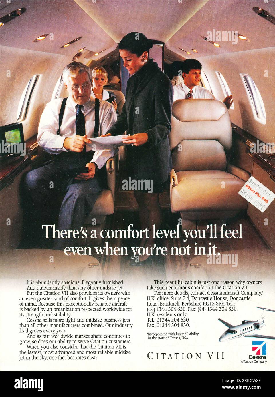 Cessna Citation VII business jets advert in a magazine 1996 Stock Photo