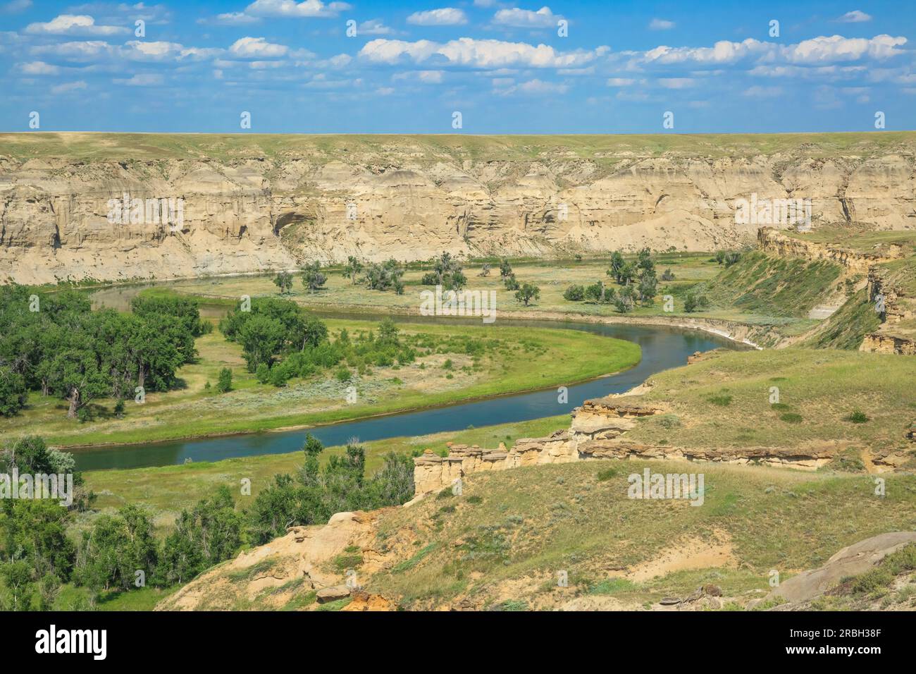 sandstone cliffs above the marias river near chester, montana Stock