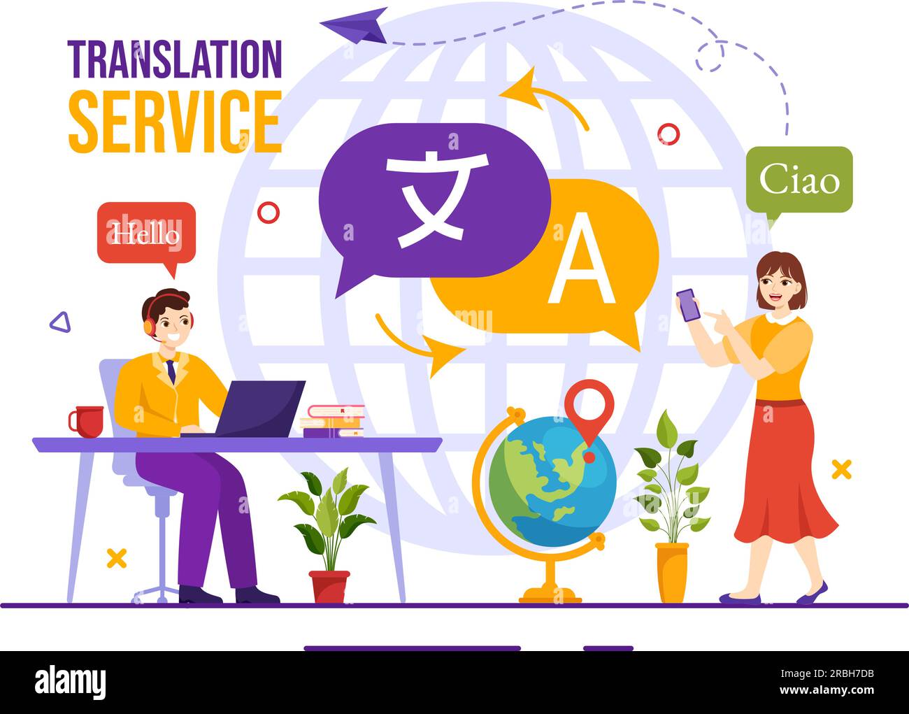 Translator Service Vector Illustration with Language Translation