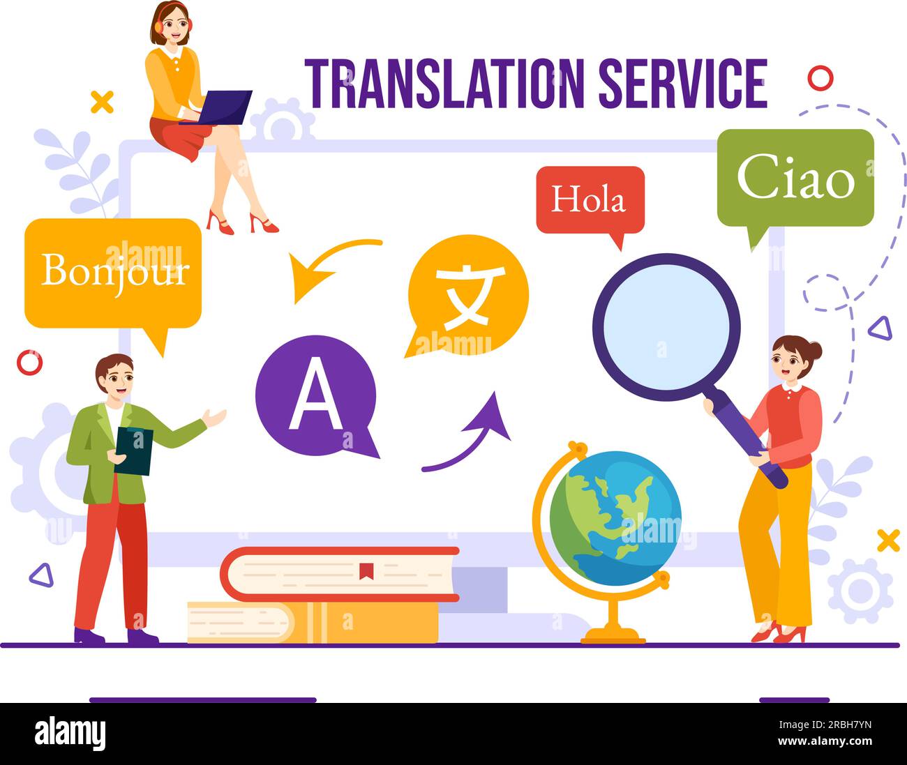 Translator Service Vector Illustration with Language Translation ...