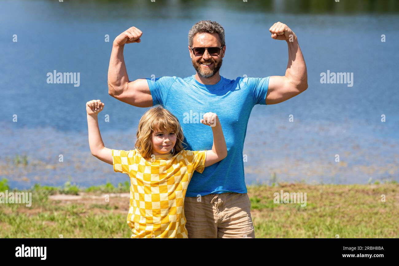 strong father and son are unbreakable. strong family relationship of father and son. fatherhood support. strong friendship between father and son. son Stock Photo