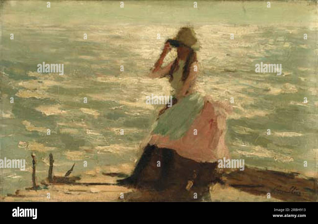 Girl Seated on a Pier by Philip Wilson Steer Stock Photo