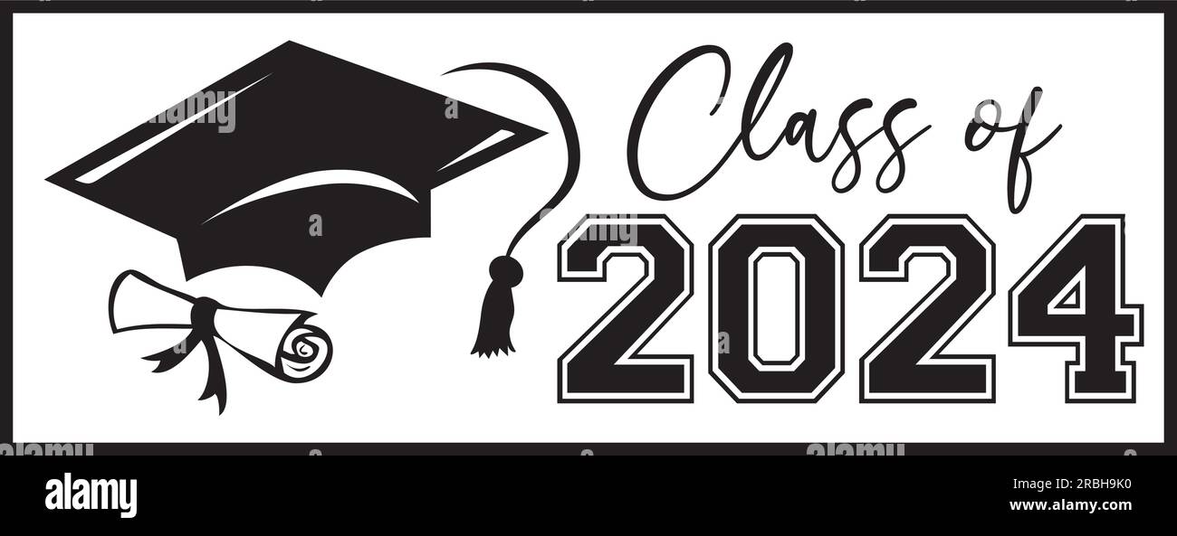 Class of 2024 Banner with Diploma and Graduation Cap Stock Vector
