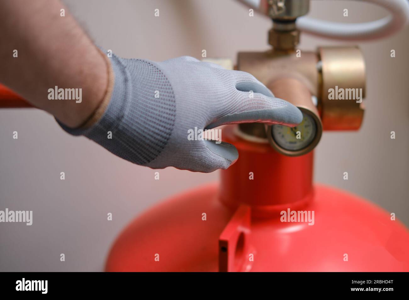 The inspector of fire security is carrying out a check of all fire