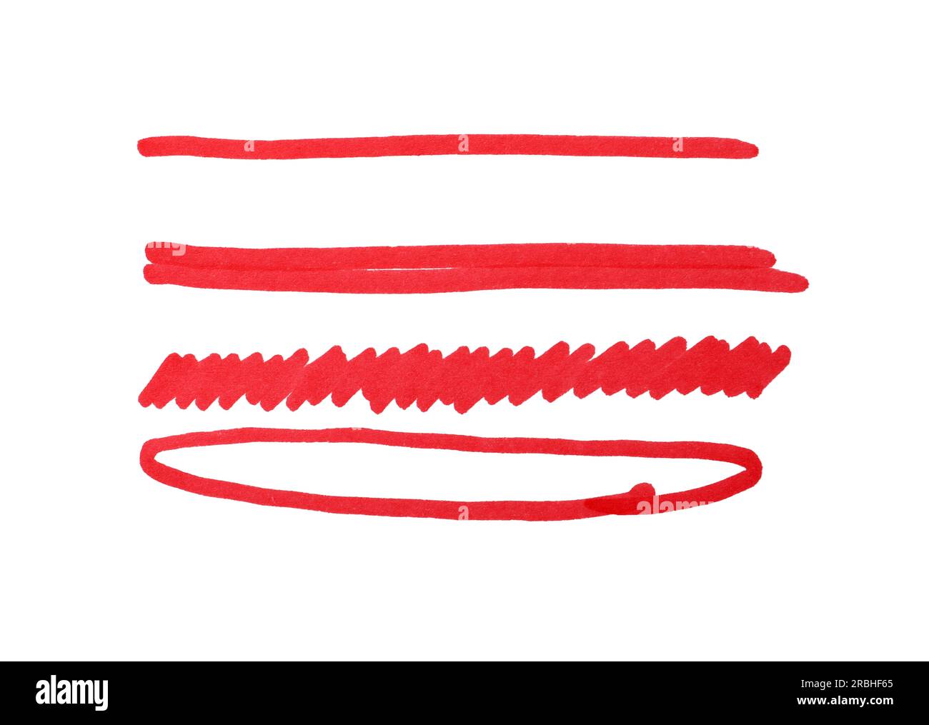 Different stripes and ellipse drawn with red marker isolated on white, top view Stock Photo Alamy