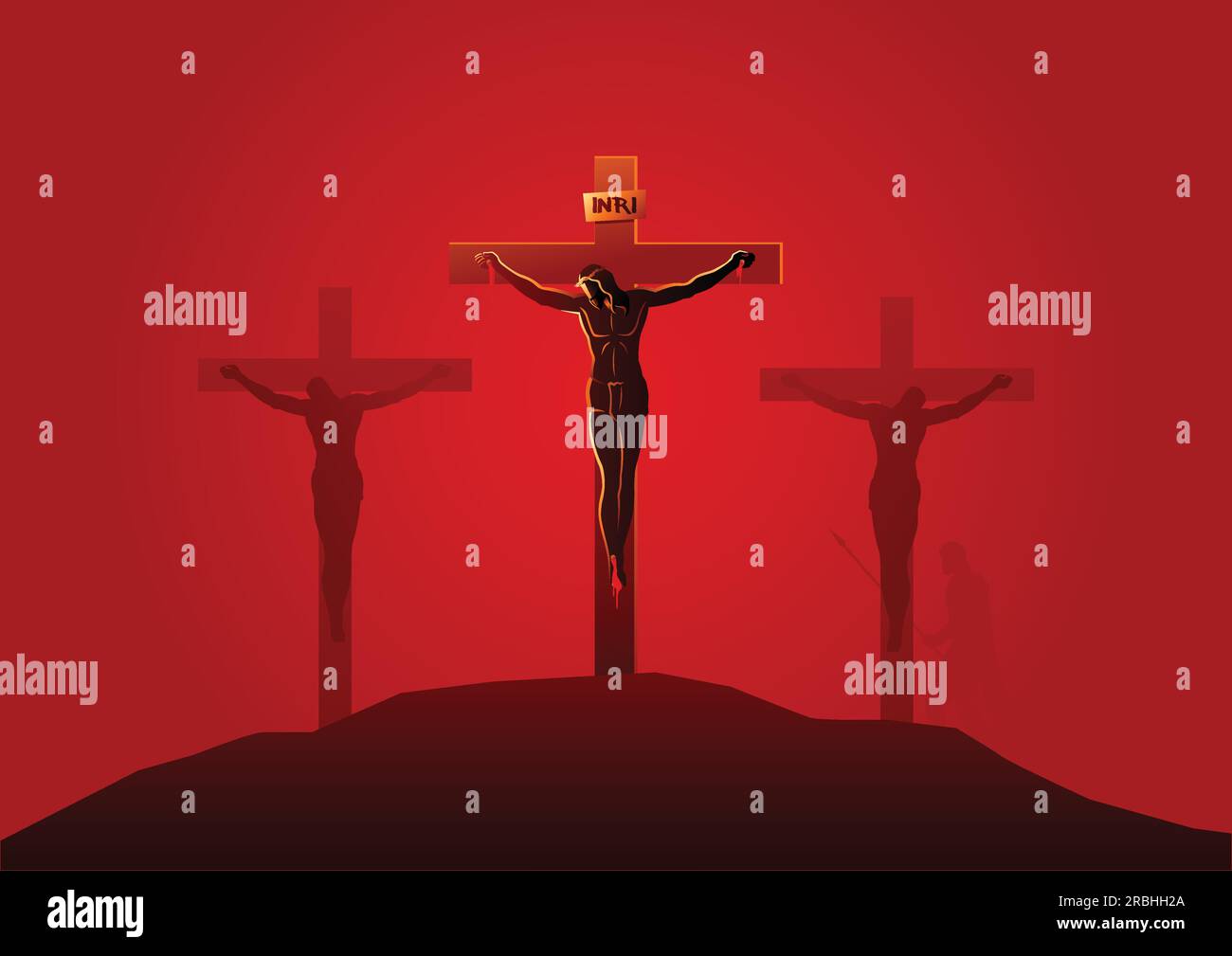 Biblical vector illustration series. Way of the Cross or Stations of the Cross, twelfth station, Jesus Dies On The Cross. Stock Vector