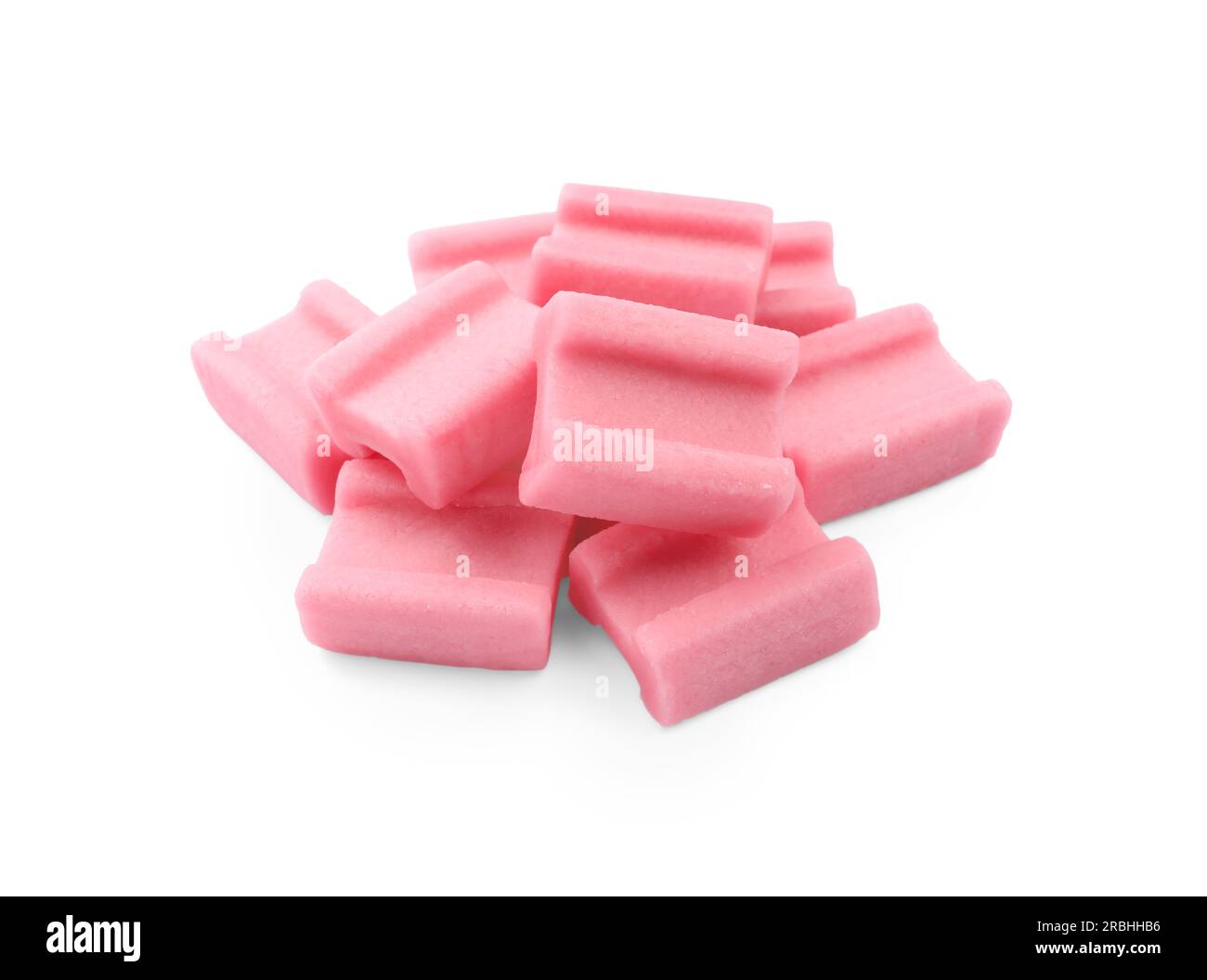 Pile of tasty pink chewing gums on white background Stock Photo Alamy